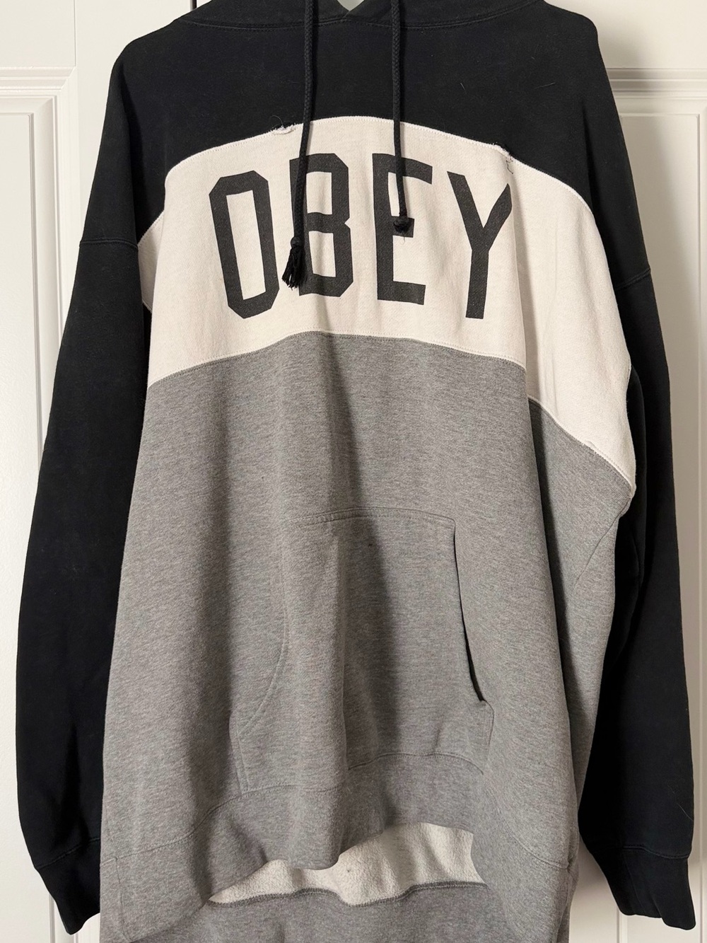 Obey Men’s Black, White & Gray Colorblock Pullover Hoodie